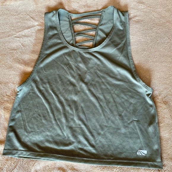 Marika Active Crop Top Tank - Olive Green Striped - Picture 9 of 11